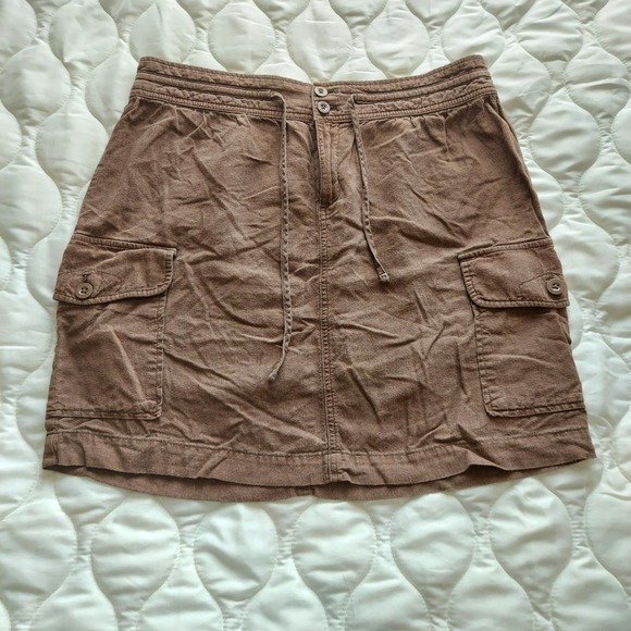 Izod Dresses & Skirts - Izod Brown Linen & Rayon Cargo Mini Skirt Drawstring Utility Size 10